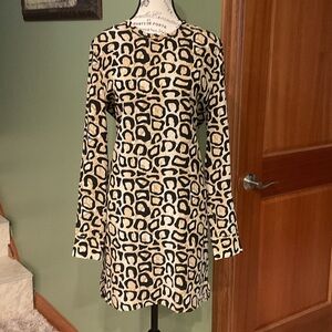 Equipment Black and Cream Patterned Long Sleeve Silk Dress, Sz S